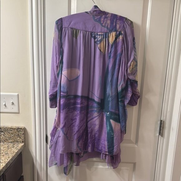 Vivienne Tam Flowy Purple Floral Butterfly Silk Dress Size P - Picture 2 of 5